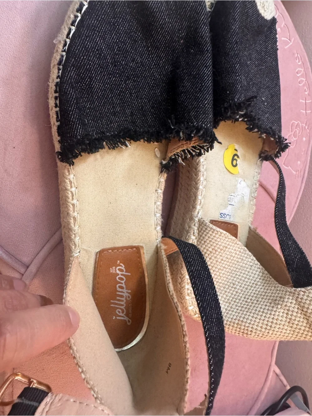 Jellypop Black Frayed Canvas Espadrille Wedge Slingback